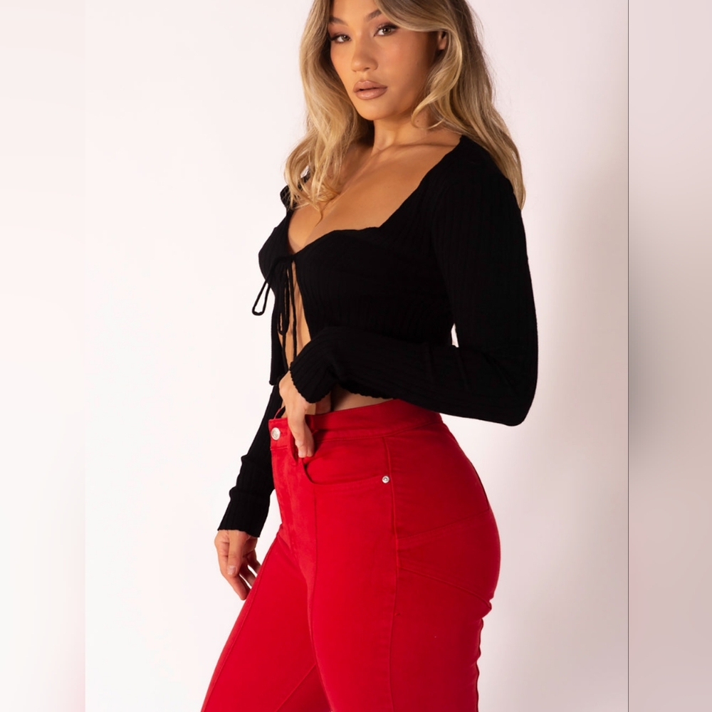 REVICE Denim Made In USA Venus Flares / Mars Bar High Rise Cotton Jeans in Red